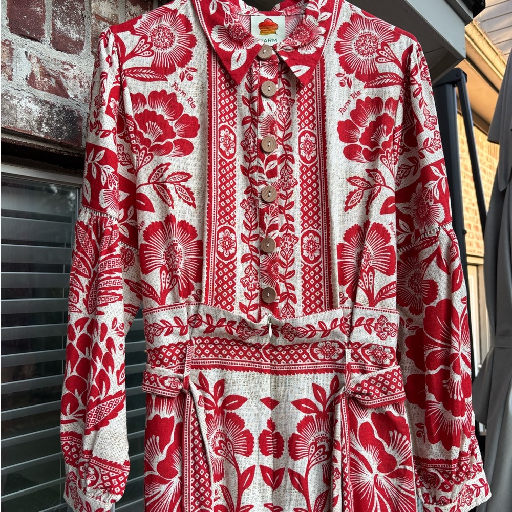 🍍HOST PICK🍍Farm Rio Red and Ivory Pineapple Print Jumpsuit - Picture 4 of 13